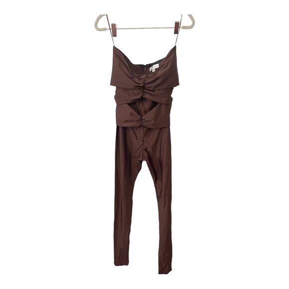 Ronny Kobo Delrey Strapless Cut Out Jumpsuit Catsuit Stretch Jersey Chocolate S - Picture 1 of 14